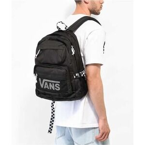 Vans Backpack Men Large Black Checkerboard Trim Skate School Bag Mesh Logo